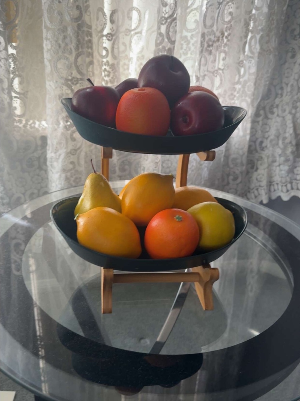 Tier Black & Bamboo Fruit Basket Stand – Kitchen Organizer